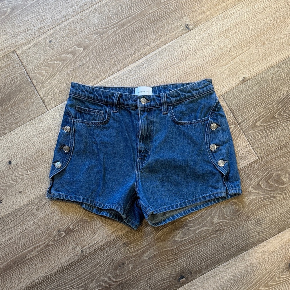Current/Elliott Dark Blue Jean Shorts with Button Detail